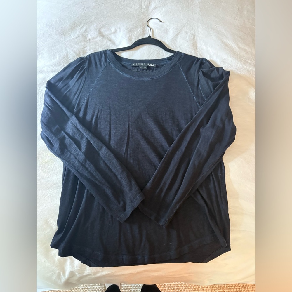 Veronica Beard Long Sleeve Crew Neck Shirt in Navy